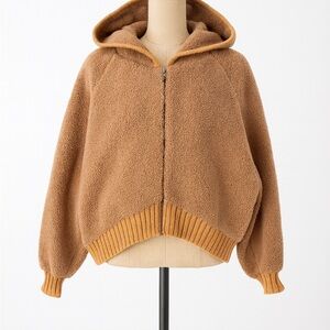 Dee Elly Cozy Tan Hooded Zip Sweater Women’s Small